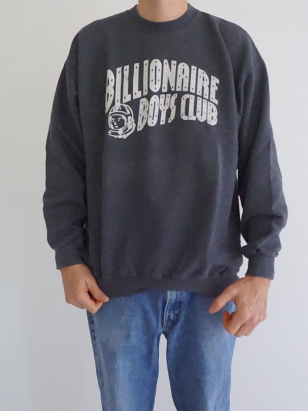 Vintage Hanes Grey Billionaire Boys Club Space Helmet Logo Spellout Sweatshirt L